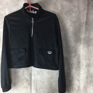 Adidas Womens Pull Over Half Zip Crop Sweatshirt XL Black